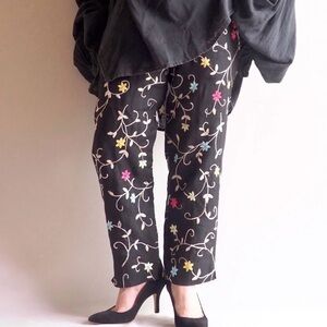 Talbots Irish Linen Embroidered Pants - size 12 - black